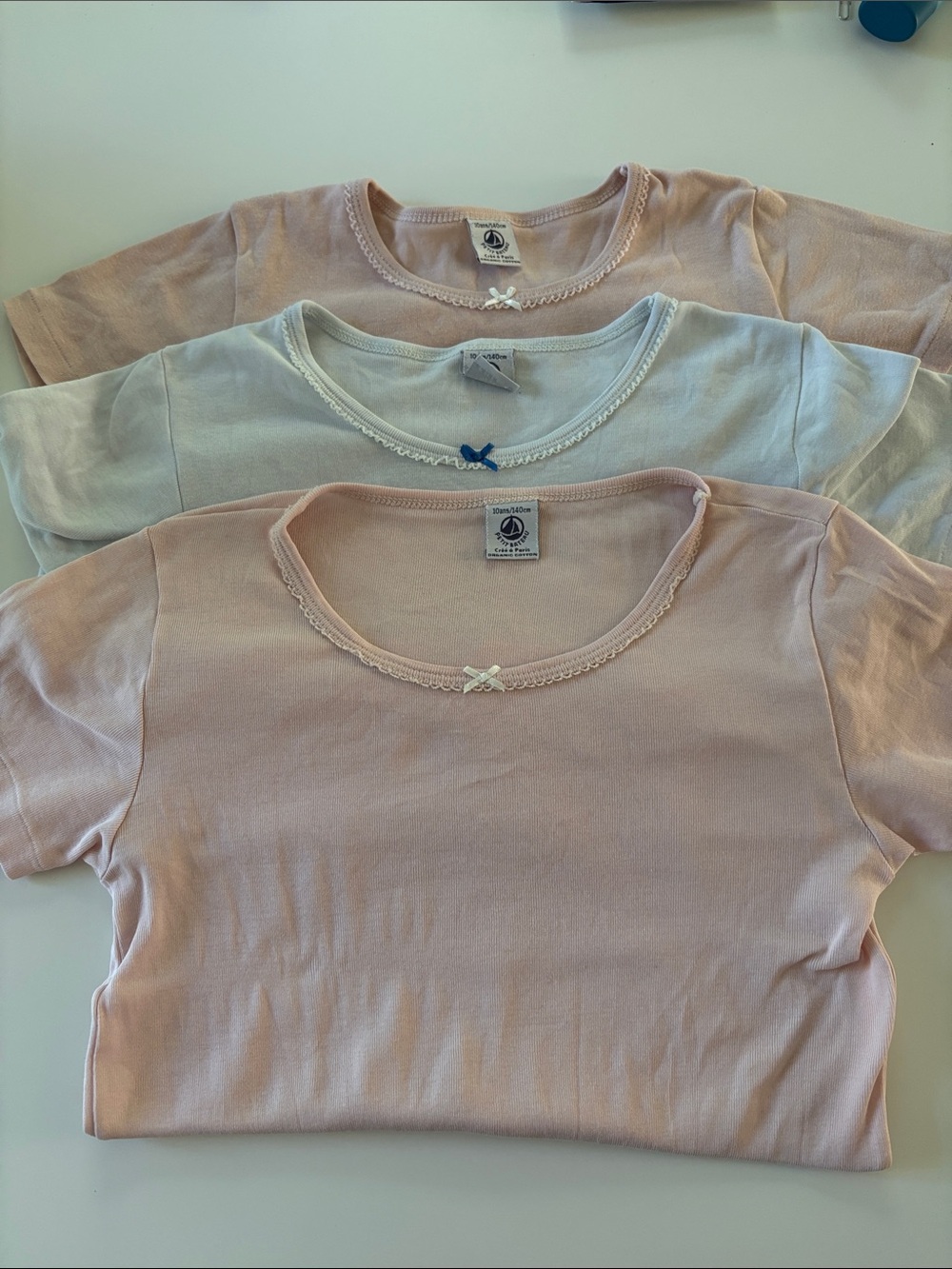 Petit Bateau Girls Scoop Neck Tees- Pale Pink and Blue